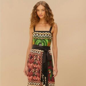 FARM Rio Strapless Dress with Green and Red Accents